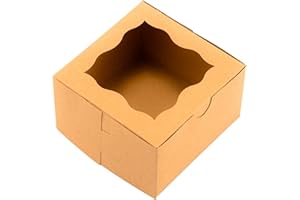 BAKELUV 4X4X2.5” Brown Bakery Boxes with Window | 25 Pack