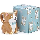 Burton Corgi Coffee Mug with Gift Box, Brown Porcelain Ceramic Cup with Handle, 10 oz Capacity