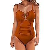 AI'MAGE Women's Tummy Control Swimsuits Ruched Slimming One Piece Bathing Suit V Neck Swimsuit