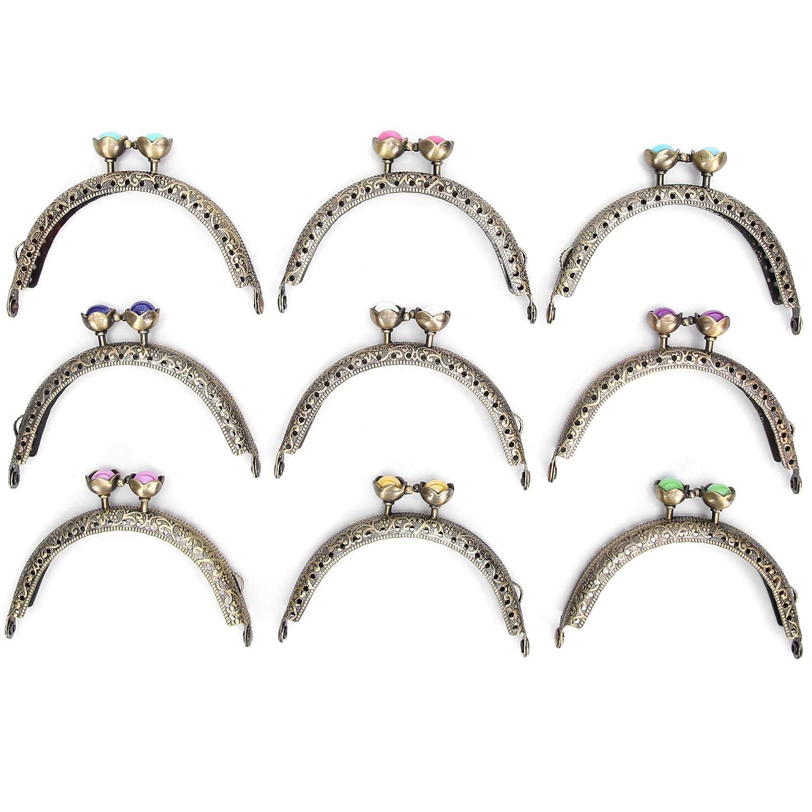 9PCS Metal Purse Frame, Kiss Lock Frame Coin Purse Clasp Half Round Frame Kiss Clasp Metal Frame Kiss Clasp Lock for Purse Making, 8.5cm