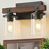 GoYeel Farmhouse Vanity Lights for Bathroom, Wooden Rustic Vanity Lighting fixtures 2-Light Bathroom Lights Over Mirror Vinta