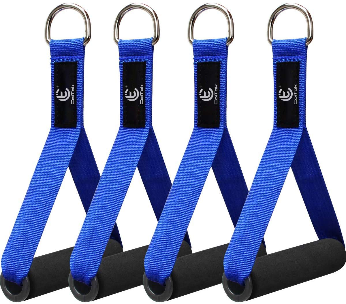 CoiTek 2 Pair Resistance Band Handles Grips Fitness Strap Wide Design Heavy Duty Cable Handles with Solid ABS Cores, Carabiners with Heavy Gauge Welded D-Rings (Blue)