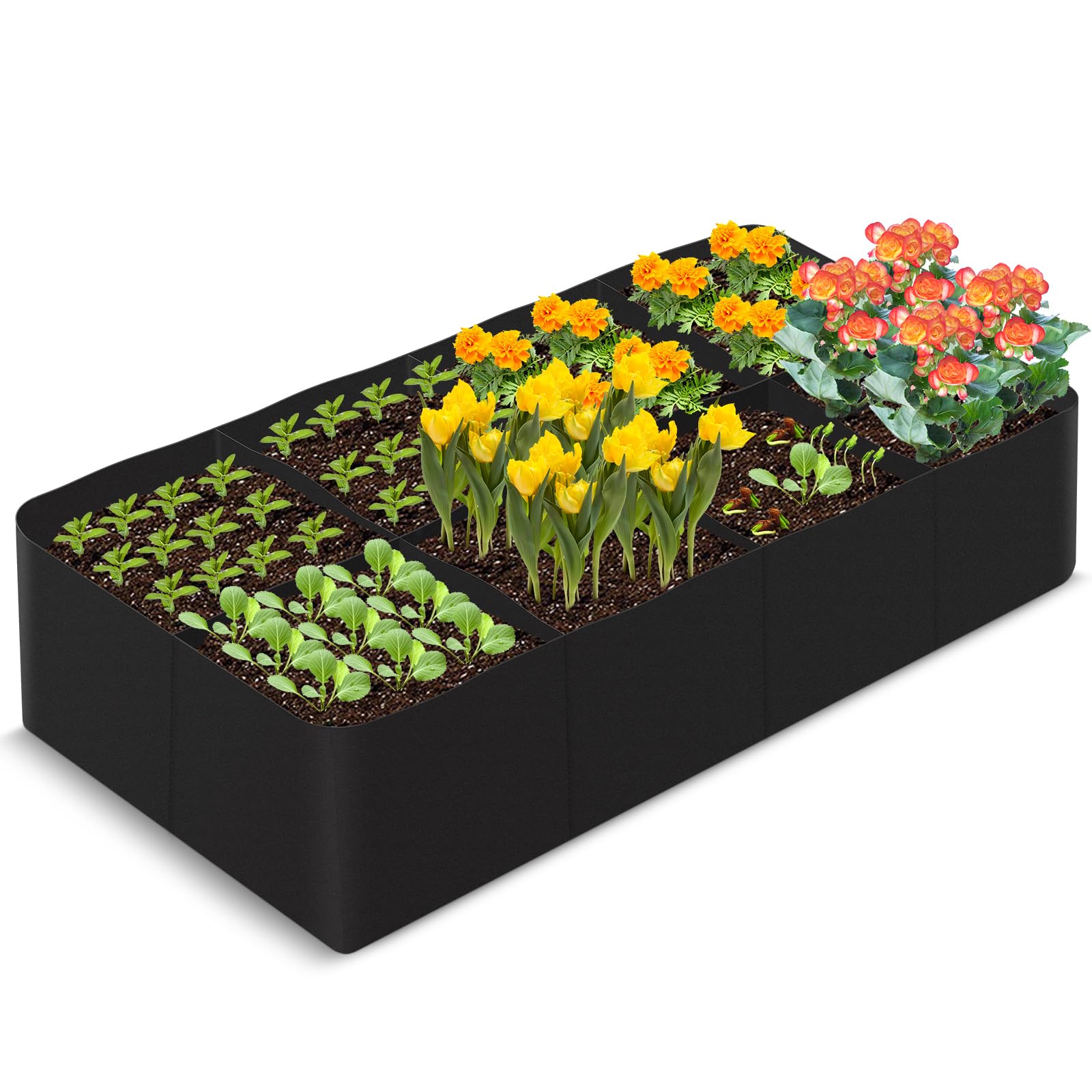 Worephu Large Fabric Raised Garden Bed, 8 Grids Rectangle Planting Container Grow Bed Bags, Outdoor Indoor Gardening for Growing Plants, Herbs, Flowers and Vegetables