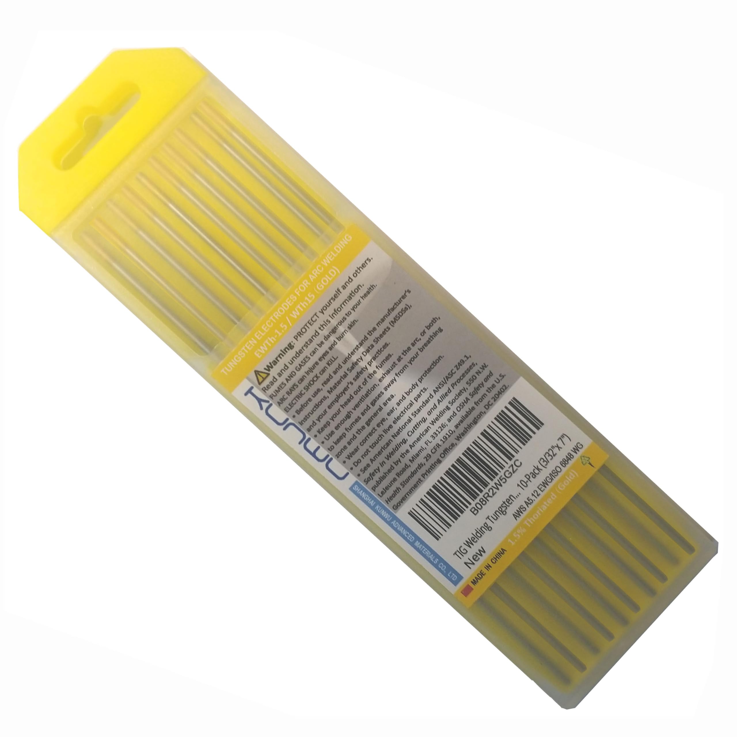 KUNWU Gold, EWLa15 .040" TIG Welding Tungsten Electrode 1.5% Lanthanated Rod 10-Pack (0.040"x 7")