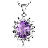 JewelryPalace Princess Diana Kate Middleton Natural Amethyst Citrine Garnet Peridot Topaz Created Ruby Sapphire Simulated Emerald Pendant Necklace for Women, 925 Sterling Silver Gemstone Jewelry Set