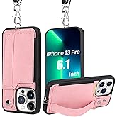 TOOVREN Wallet Case for iPhone 13 Pro Wallet Case with Card Holder Kickstand Detachable Strap, Phone Protective Back Cover for iPhone 13 Pro 6.1" Girl (Pink)