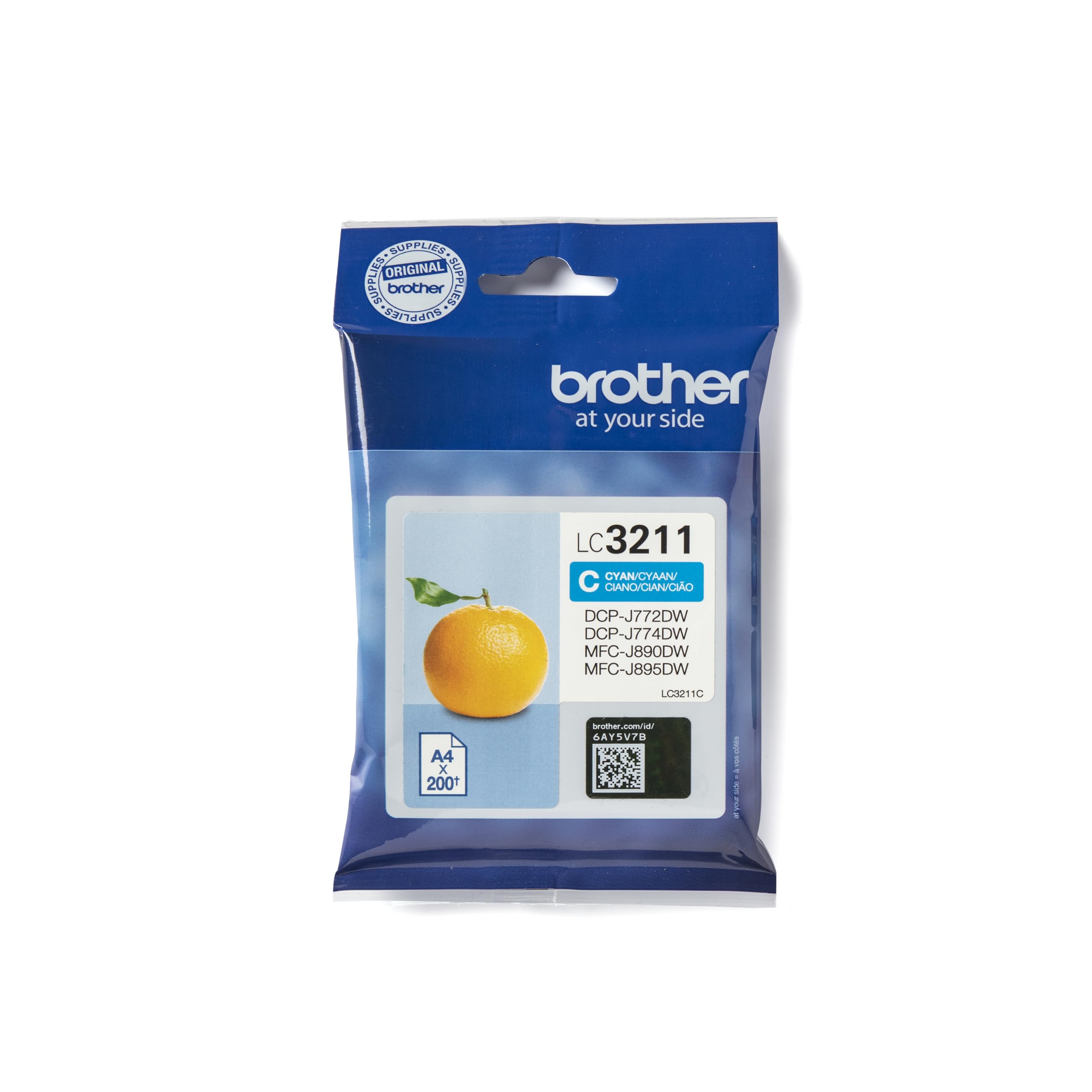 Brother LC-3211C Inkjet Cartridge, Cyan, Single Pack, Standard Yield, Includes 1 x Inkjet Cartridge, Genuine Supplies