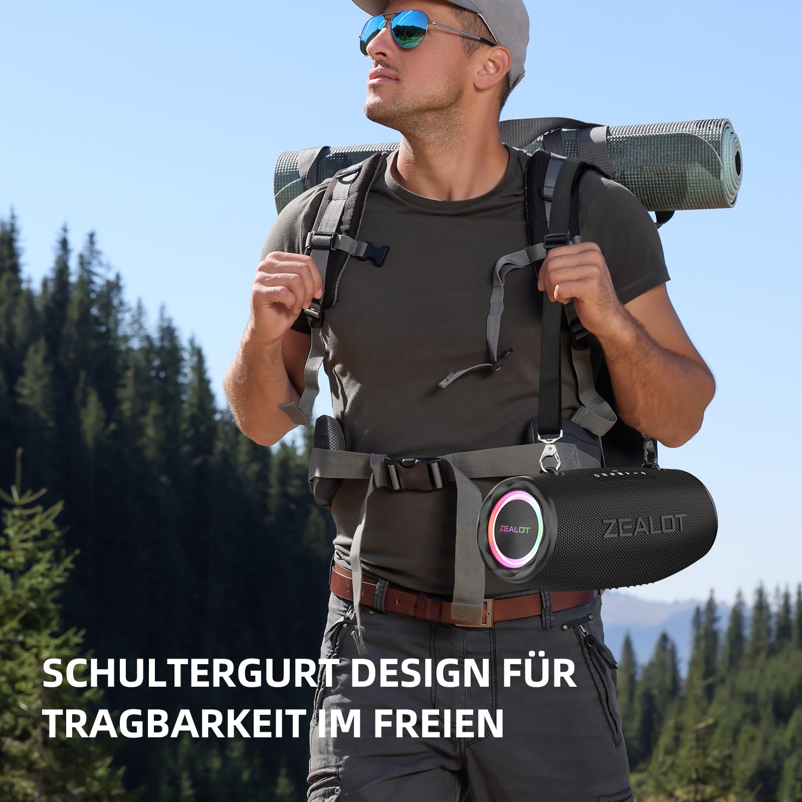 ZEALOT Bluetooth Lautsprecher,Musikbox Bluetooth Box für Draußen,80W Stereo Sound,BassUp, 16000mAH Akku,AUX Port,USB,Micro SD/TF,USB-C,Bluetooth 5.2,IPX6 Waterproof,für Camping, Pool,Garten 7
