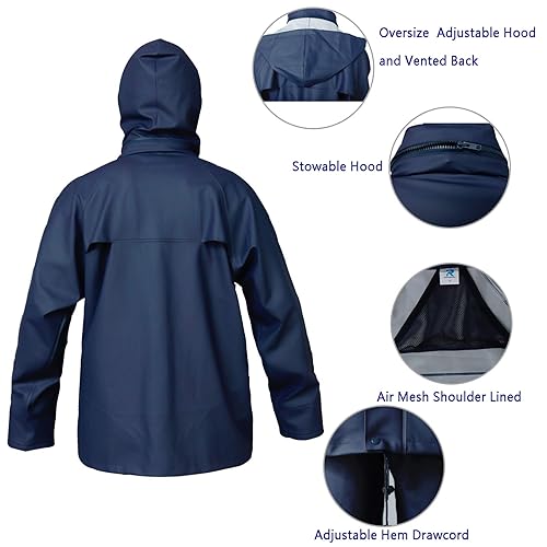 Rain Suits for Men Waterproof Rain Jacket Coat Pants Heavy Duty Women  Fishing Rain Gear Workwear (Navy, XX-Lar