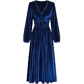 ZAFUL Womens Long Sleeve Velvet Dress 2025 Fall V Neck Holiday Cocktail Party Semi Formal Midi Dresses for Wedding Guest