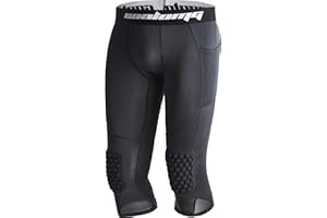 COOLOMG Boys 3/4 Basketball Compression Pants with Knee Pads Padded Capri Tights for Kid Youth