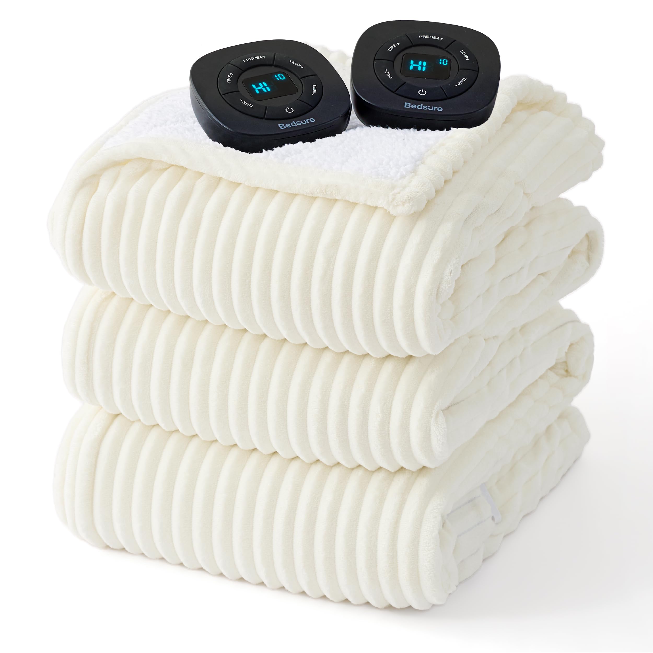 Photo 1 of **FACTORY SEALED** Bedsure GentleSoft Electric Blanket King Size - Soft Ribbed Flannel Heated Blanket with Dual Control, 10 Heat Settings, 10 Time Settings, 8 hrs Timer Auto Shut Off (90x100 inches, Coconut White)