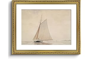 VIYYIEA Gold Framed Large Canvas Wall Art for Living Room,White Sailboat Seascape Watercolor Vintage Painting on Canvas - Coastal Wall Art Prints for Living Room, Office, and Home Decor - 16x20in