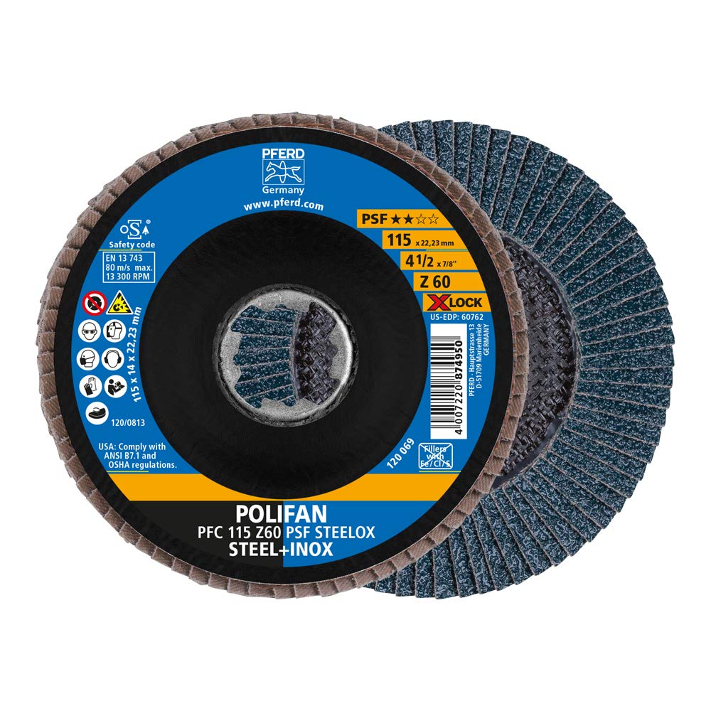PFERD Polifan, 10 Pieces, 115 mm, Z60, X-Lock (22.23 mm), PSF Steelox, 67666116 – for high Economy Thanks to Aggressive Cutting with Good Service Life