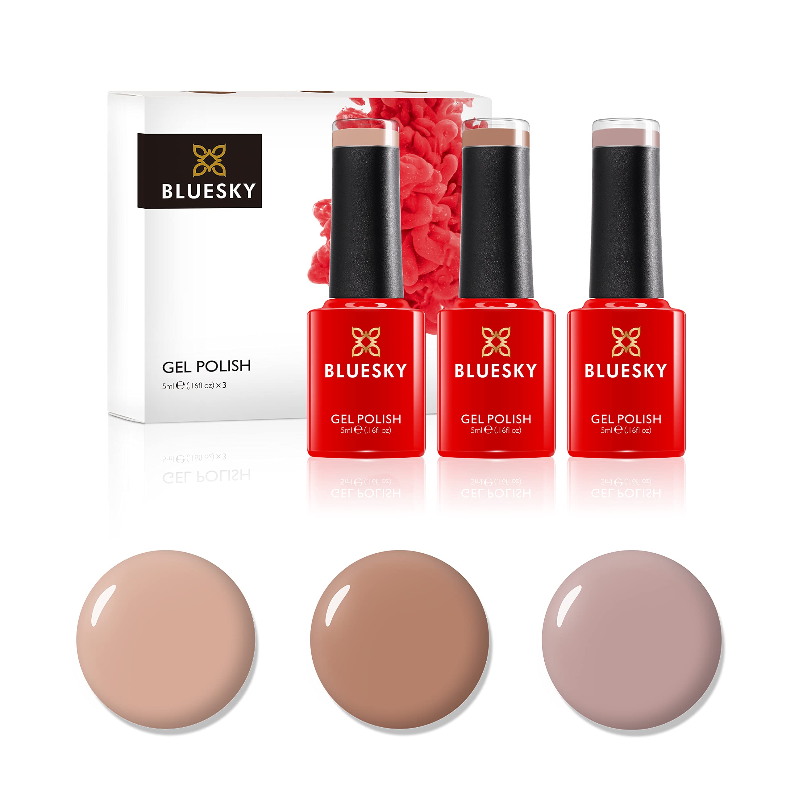 Bluesky Gel Nail Polish Set, AW21, Autumn and Winter 2021 Collection, Set 2, Nude Pink, Peach, Light Brown, Long Lasting, Chip Resistant, 10 ml (Requires Drying Under UV LED Lamp)