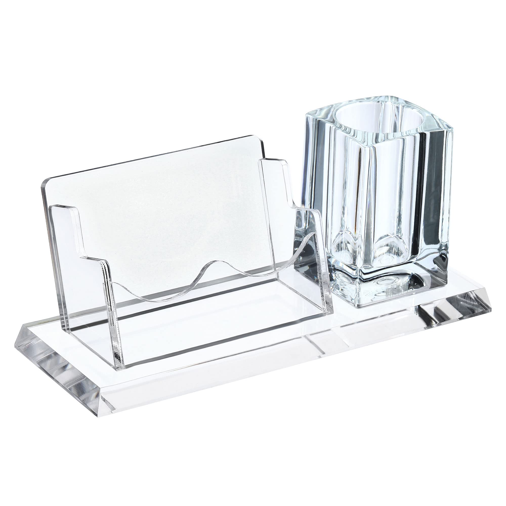 PATIKIL Business Card Holder, Acrylic 1 Slot Desktop Name Cards Display Stand with Pen Pot for Office Desk, Clear