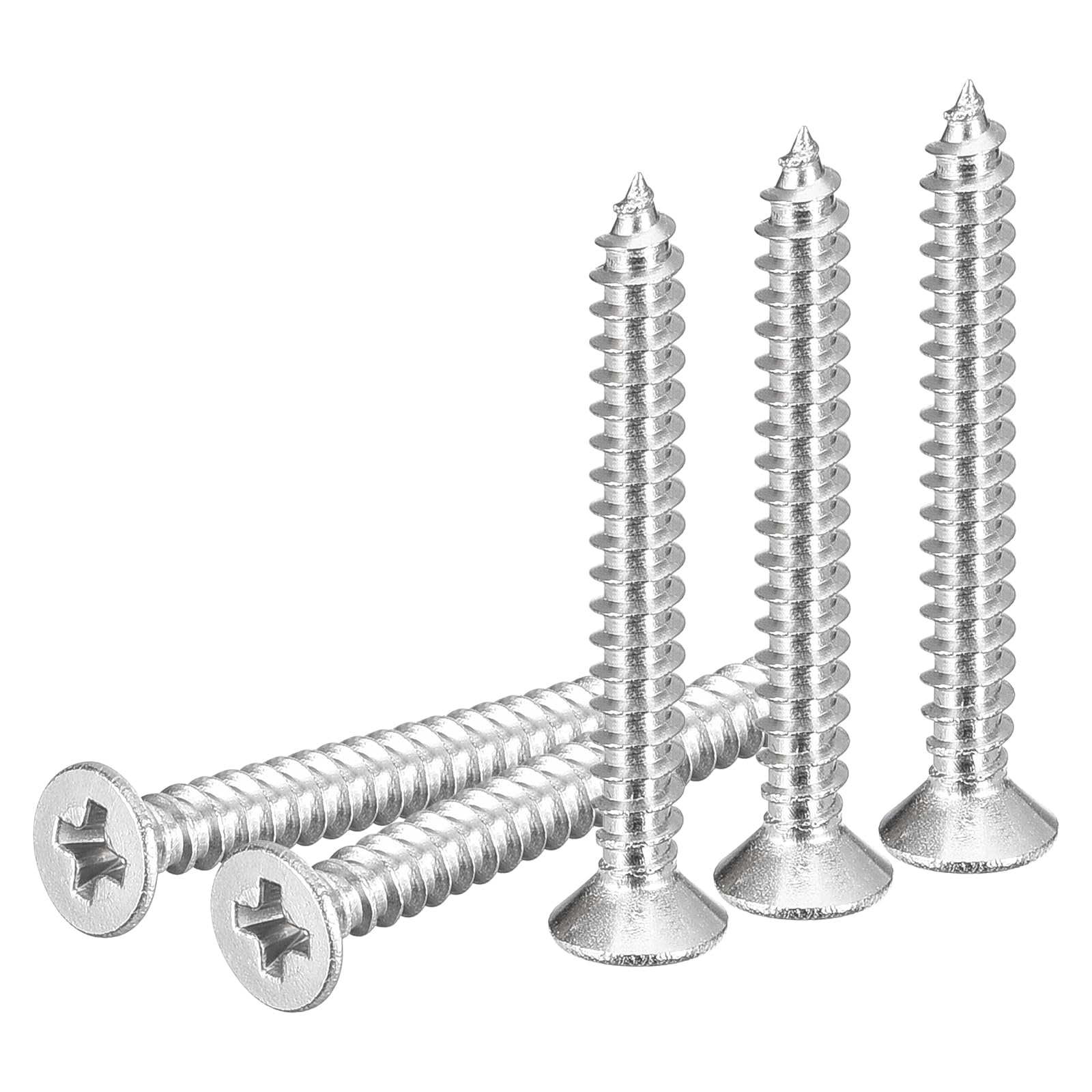 DTGN 100Pcs #4x1" Flat Head Wood Screws, 304 Stainless Steel Phillips Self Tapping Screws - Good for Woodworking, Furniture - Silver