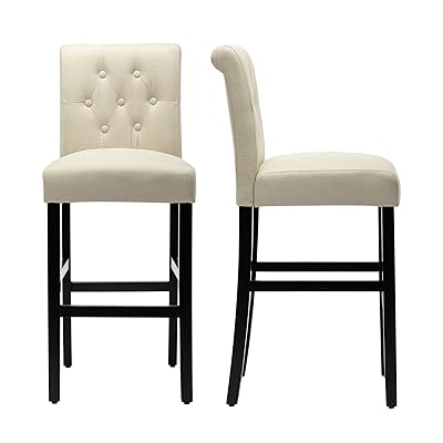 LSSBOUGHT Button-Tufted Fabric Barstools, 30" Seat Height, Beige