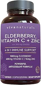 Elderberry, Vitamin C, Zinc, &amp; Ginger Immune Support Supplement, 2 Month Supply (120 Capsules) - 4 in 1 Daily Immune Support for Adults
