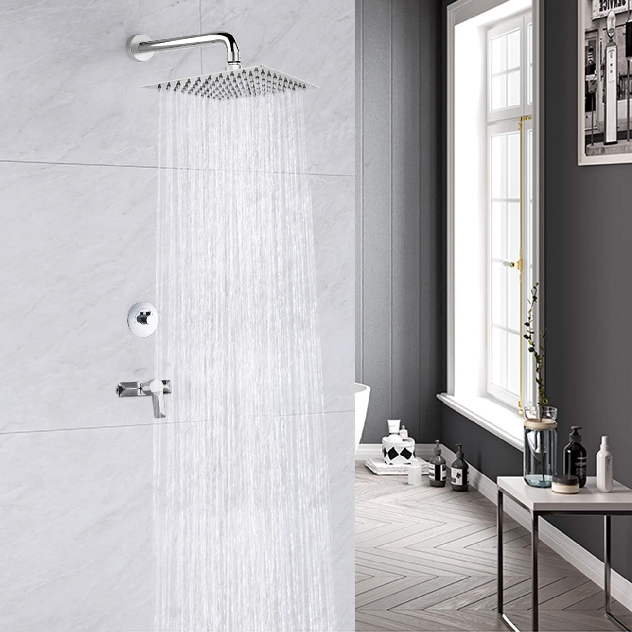 HAUSPROFI Rain Shower Head 8 inch Large Top Spray Square Showerhead 304 Stainless Steel Ultra Thin Powerful High-Pressure Bathroom Easy Installation Lush Shower Experience - Image 5