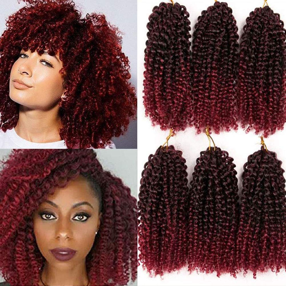 6 Bundles Marlybob Crochet Hair 12 Inch Afro Kinky Curly Crochet Braids Ombre Jerry Curls Synthetic Braiding Hair Extension (Tbug)