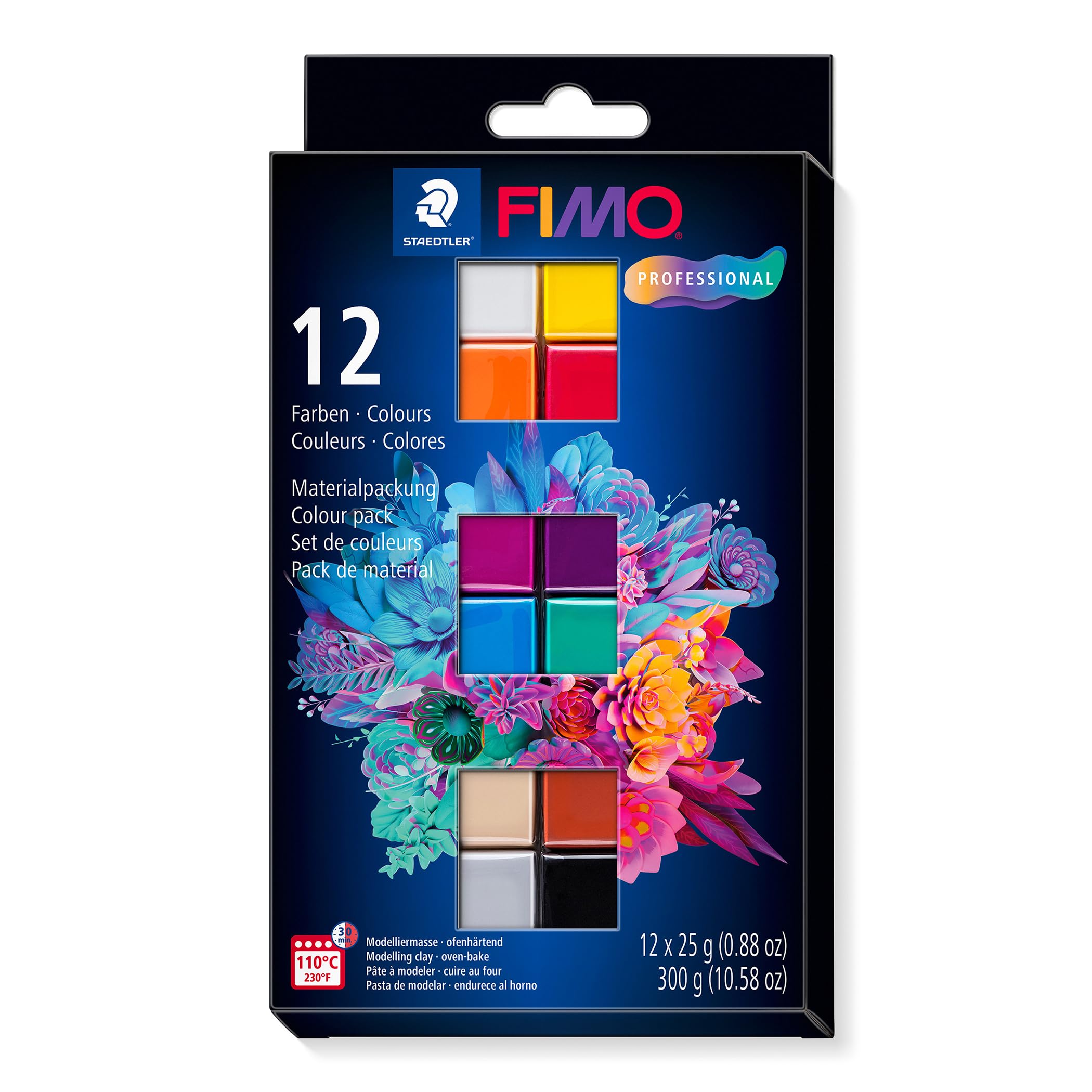 STAEDTLER 8043 C12-1 FIMO Professional Oven-Hardening Polymer Modelling Clay - Assorted Colours (Pack of 12 x 25g Blocks), Basic-farben