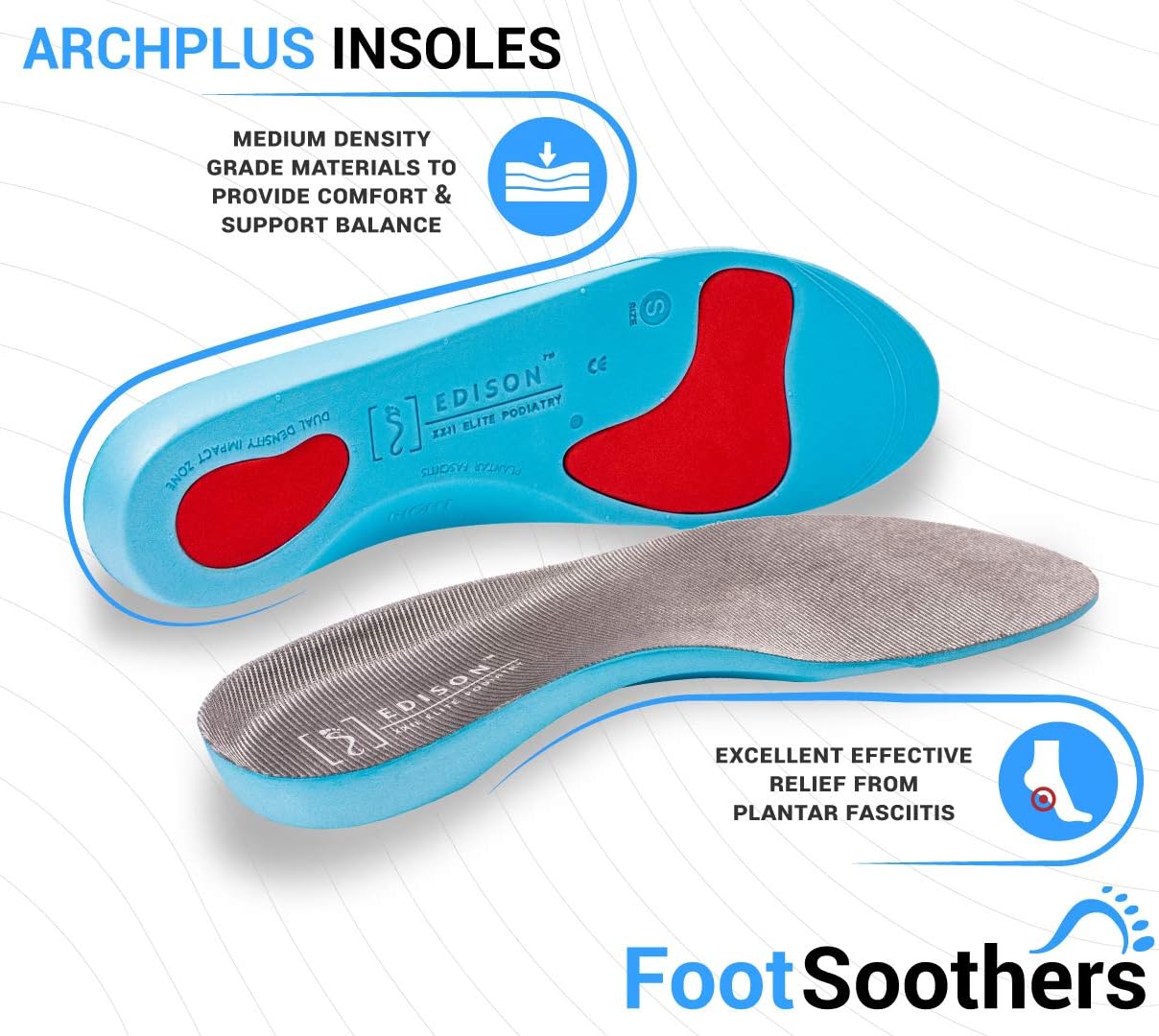Edison XXII Elite Podiatry® ArchPlus+ Full Length Orthotic Insoles Full Length for Arch Support Plantar Fasciitis for Men & Women (UK 4.5-6) - Image 3