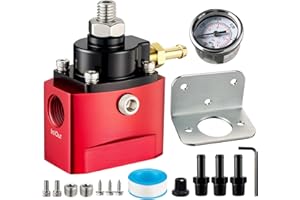 SPBREW Fuel Pressure Regulator 4.5-9PSI Adjustable Pressure Range, 3/8" NPT Bypass Return Fuel Regulator for carburetor with vacuum/boost reference line connection, Gauge and Fitting, Red