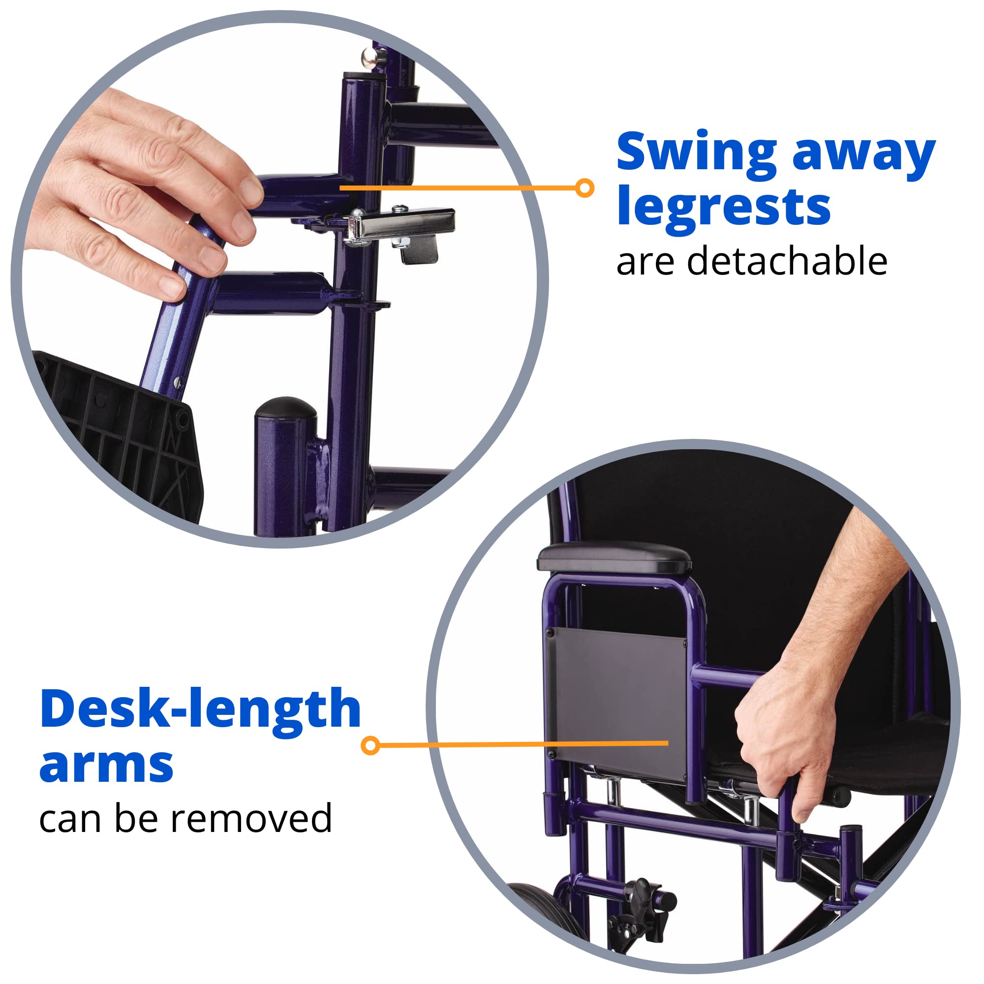 Medline Heavy Duty Transport Chair supports up to 500 lbs., Bariatric Transport Wheelchair, 22