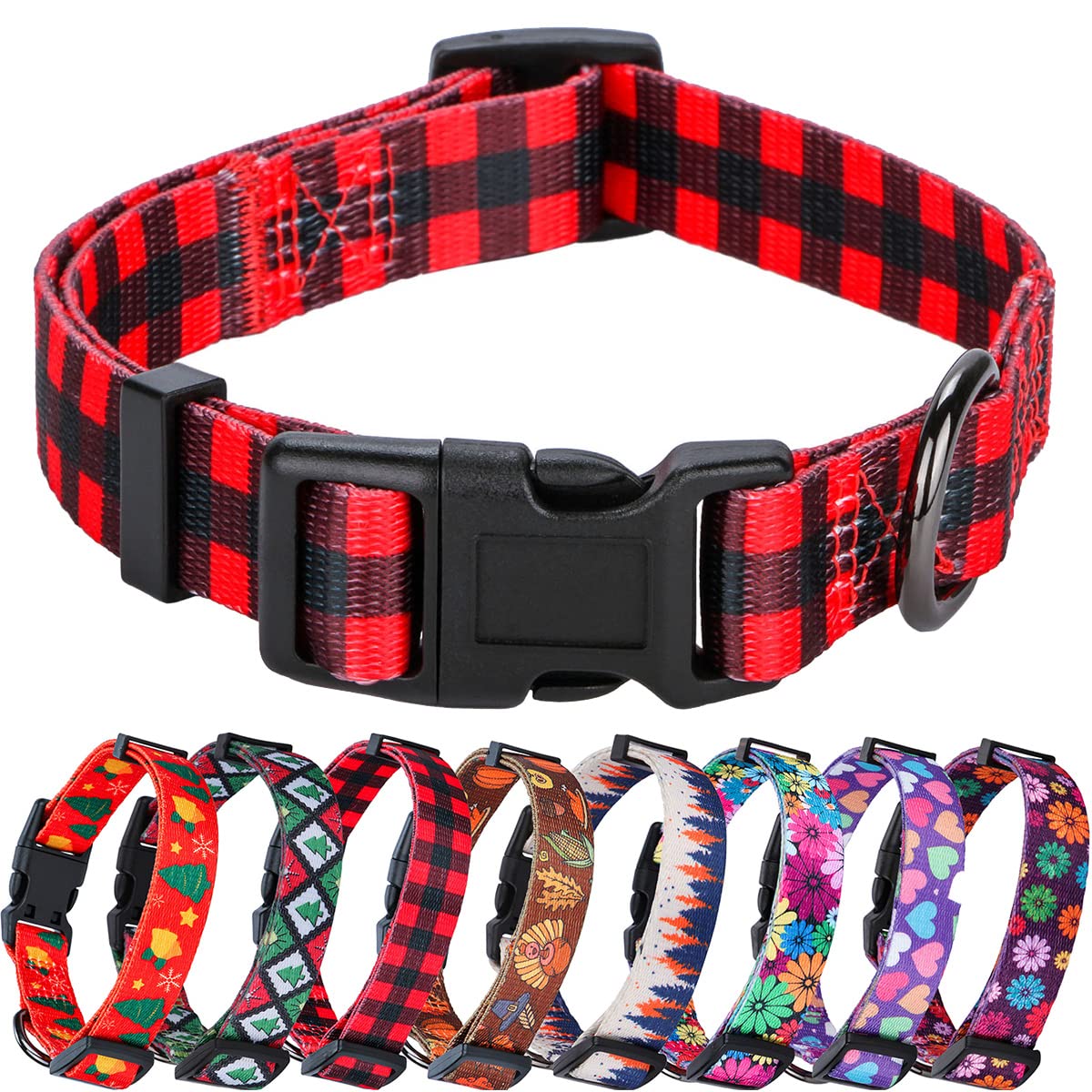 Rhea Rose Red Black Checkered Dog Collar Small Size — image 1
