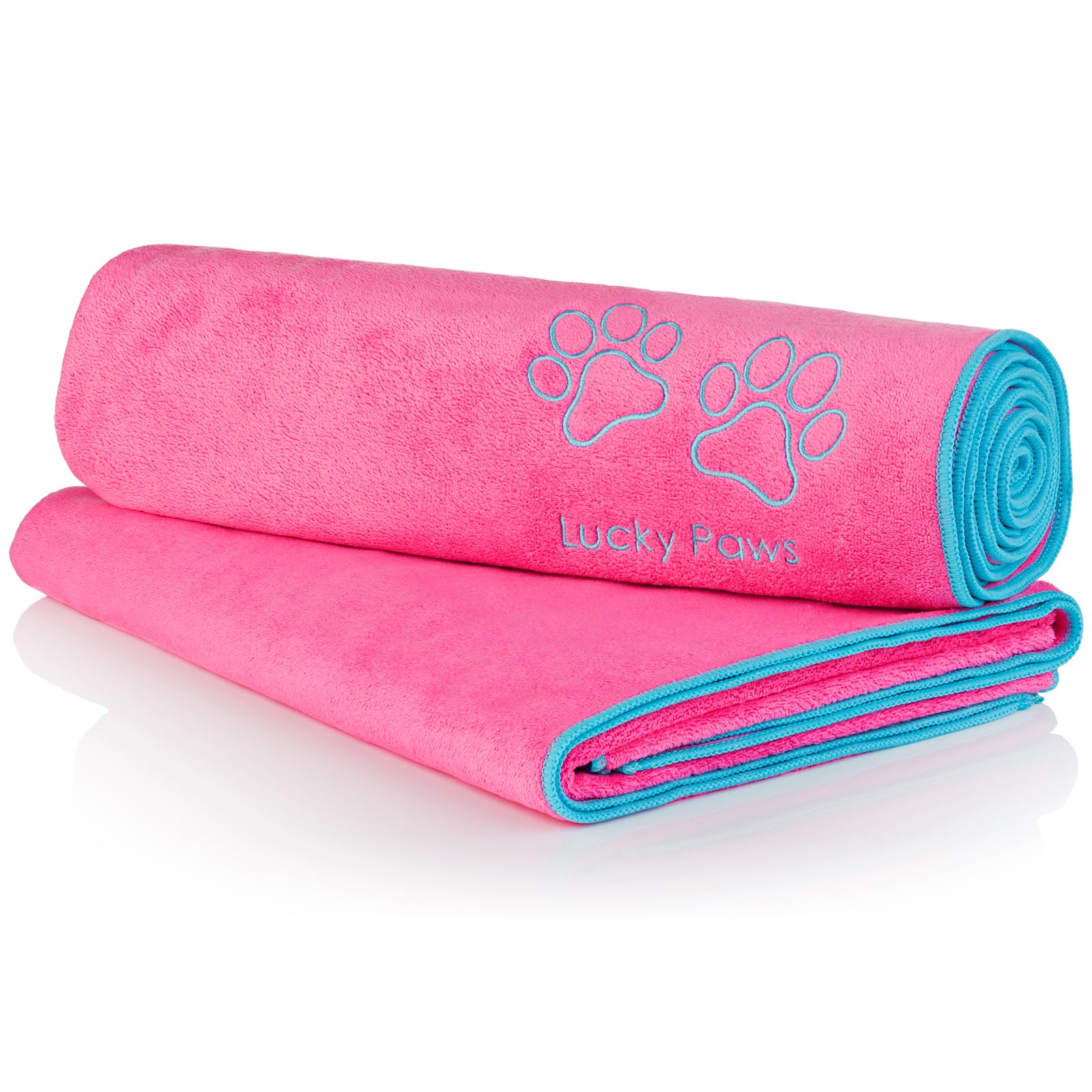 Lucky Paws® UK Dog Towel – Extra Large 140x70cm Dog Towels – Super Absorbent, Luxuriously Soft, Fast Drying Dog Towels for Drying Dogs – Premium Microfibre Dog Towel (Pack of 2, Pink)