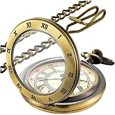 LYMFHCH Vintage Quartz Pocket Watch with Chain | Roman Numeral Dial &amp; Transparent Lid, Read Time Instantly without Opening Cover, Antique Fob Watch Gift for Men Dad