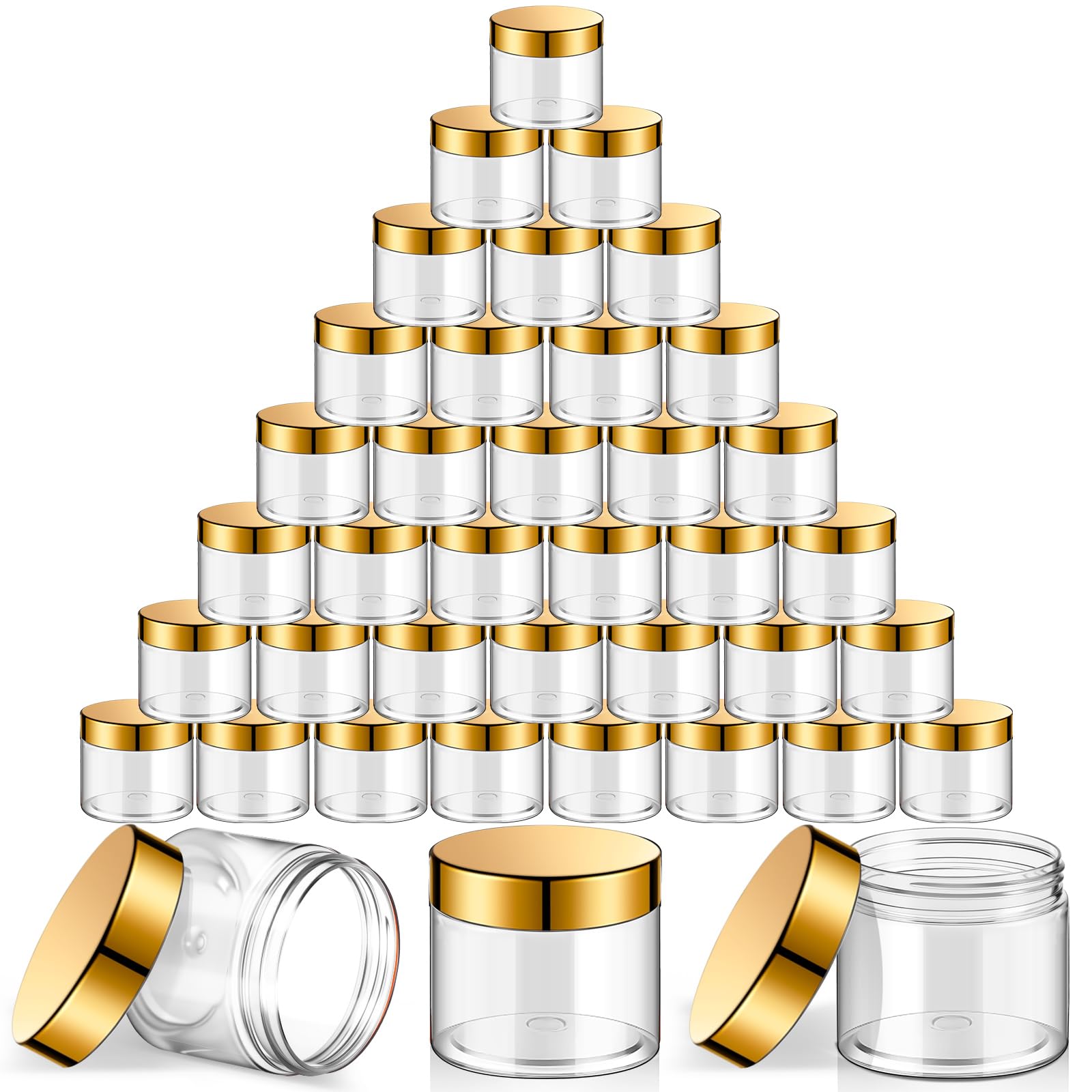Photo 1 of SATINIOR 36 Pieces 10 oz Plastic Jars with Lids Wide Mouth Airtight Reusable Container Acrylic Cosmetic Small Jars for Lotions Ointments Travel Toiletries Creams Make up Storage(Gold)