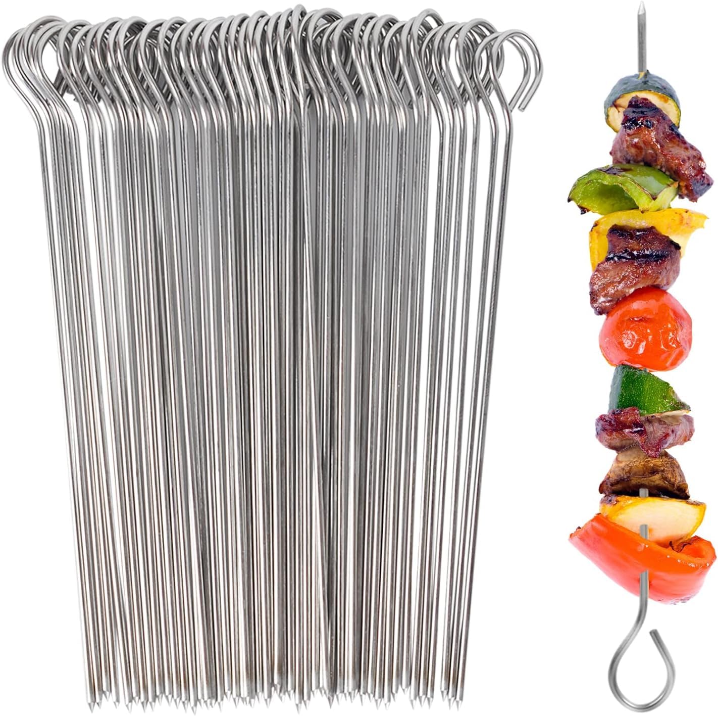 UCEC 50x Kebab Skewers Metal, Metal Kebab Sticks, 20 cm, Stainless Steel, for Grilling and Barbecue
