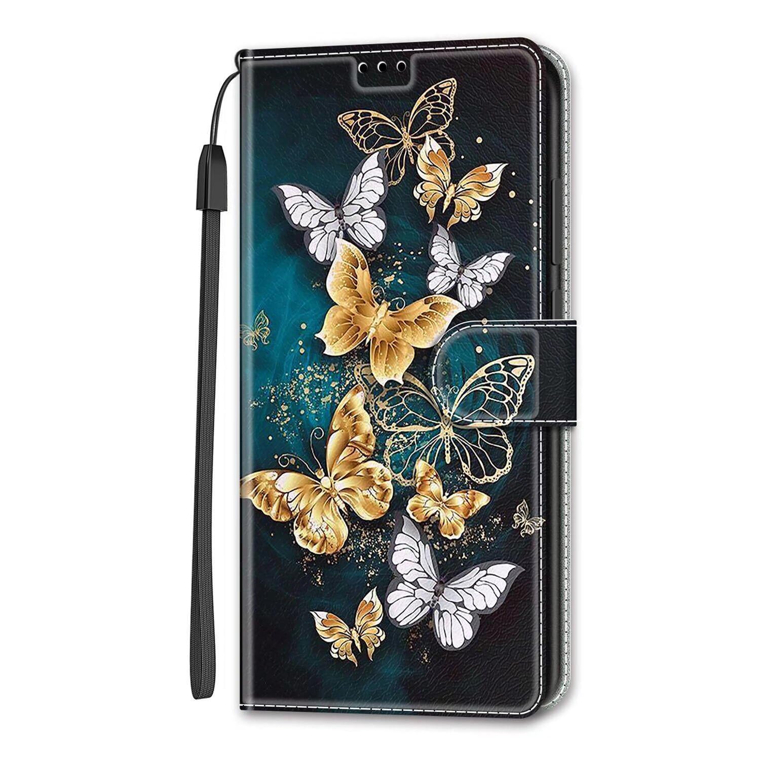 Dfjhure For iPhone 11 Case Leather Flip Wallet Phone Case Cover Silicone Shockproof Bumper Cover Stand View Cover with Card Slots Phone Case For iPhone 11- Golden butterfly — image 1