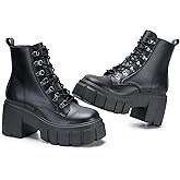 FITORY Women’s Combat Boots Lightweight Lace up Side Zipper Ankle Botas High Heel Chunky Platform Lug Sole Booties 2026 Size 6-11
