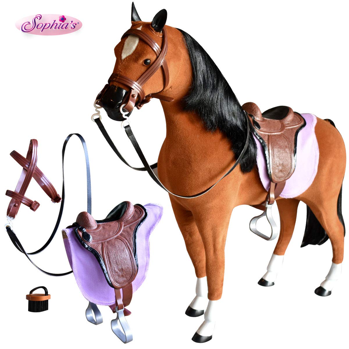 Buy 19 Inch Horse for Dolls, Brown Horse and Saddle by Sophia's