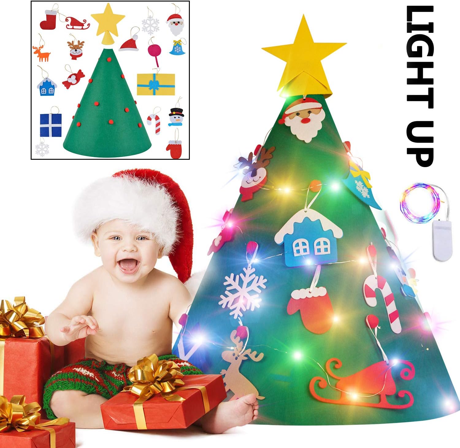 Phogary Light Up Felt Christmas Tree Xmas Wall Hanging Home