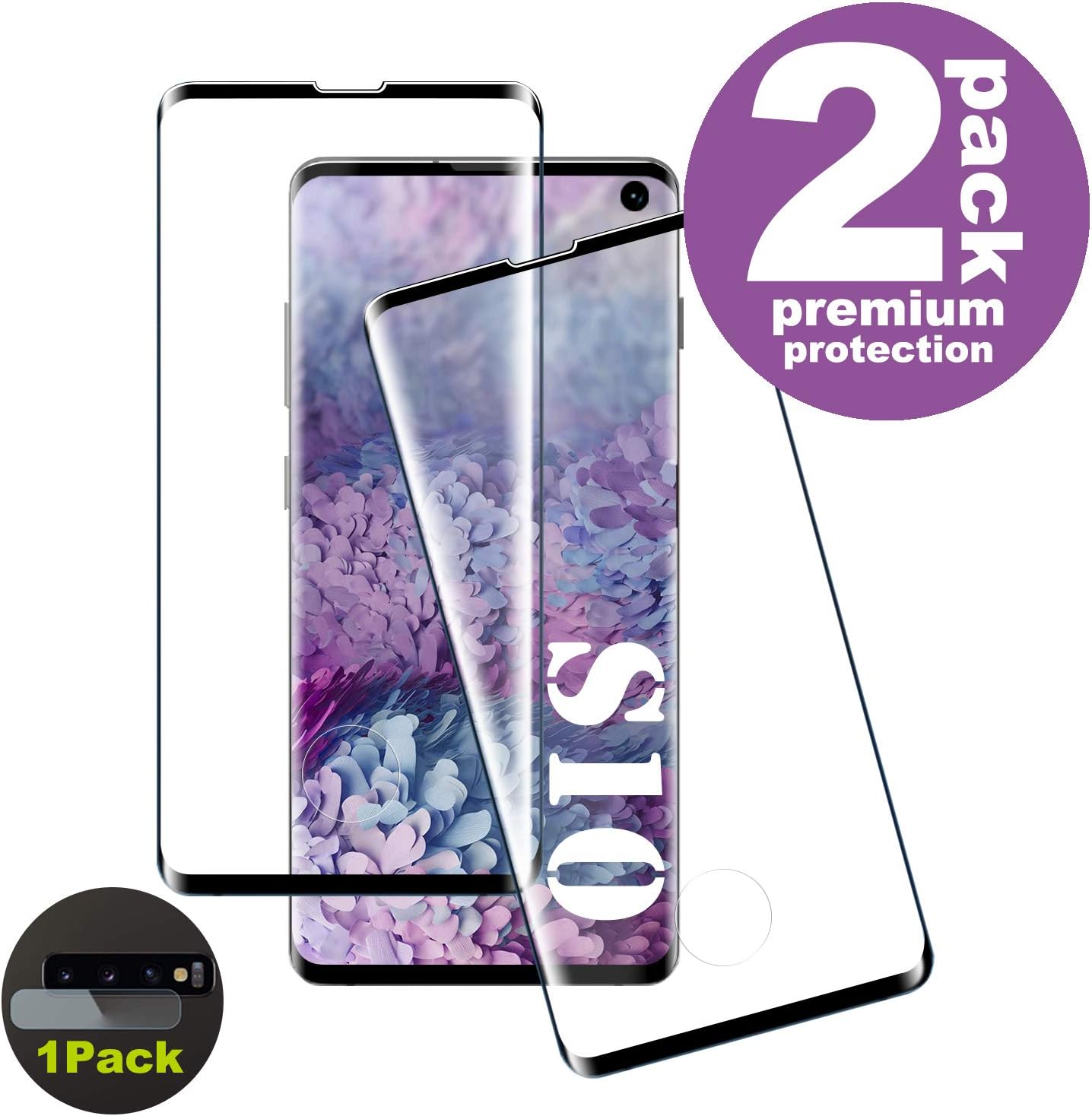 Galaxy S10 Screen Proetctor, Premiun 3D Tempered Glass [2-Pack] [Designed for Ultrasonic Fingerprint] [Camera Lens Protector] [Ultra-Clear] [Bubble-Free] Screen Protector for Samsung Galaxy S10