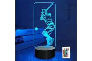 Lampeez Kids 3D Baseball Night Light Optical Illusion Baseball Lamp with 16 Colors Changing Remote Birthday Xmas Idea for Bas