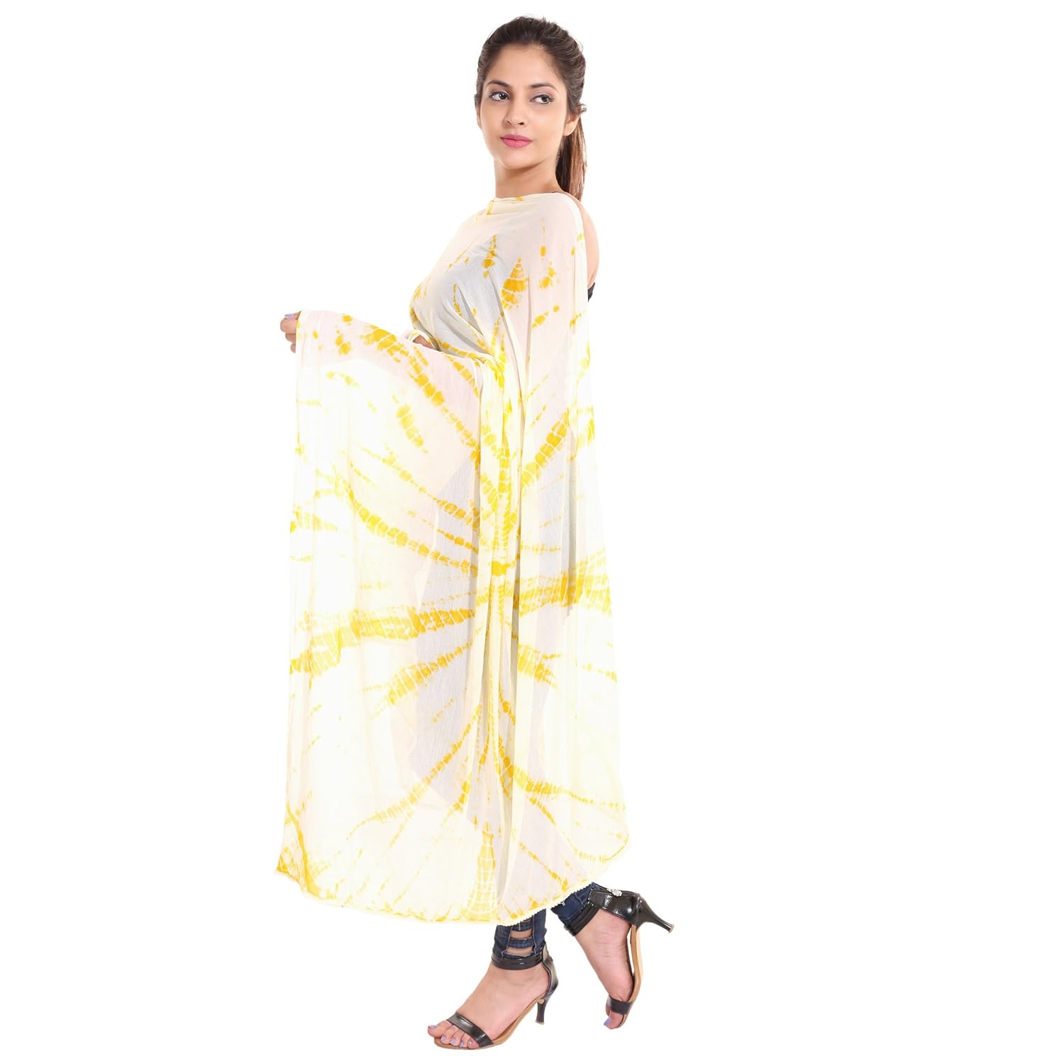 zaributi pure chiffon tie and dye dupatta with pom pom lace
