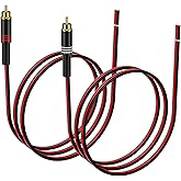 J&D RCA to Speaker Wire Adapter, 2 Pack 20AWG 3.3 ft (1 m), RCA Male Plug to Bare Wire Connector Adapter for Repairing Speake