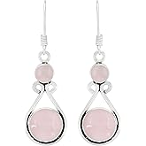 Round Shape Natural Gemstones Dangle Earrings for Women - 925 Sterling Silver Plated Dangle & Drop Handmade Jewelry Earrings - Gifts for Wedding, Anniversary, Christmas, Valentine's Day, New Year