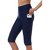 Cagola Womens UPF50+ Swim Capris High Waisted Swim Pants Tummy Control Knee Length Long Swim Shorts with Pockets Quick Dry