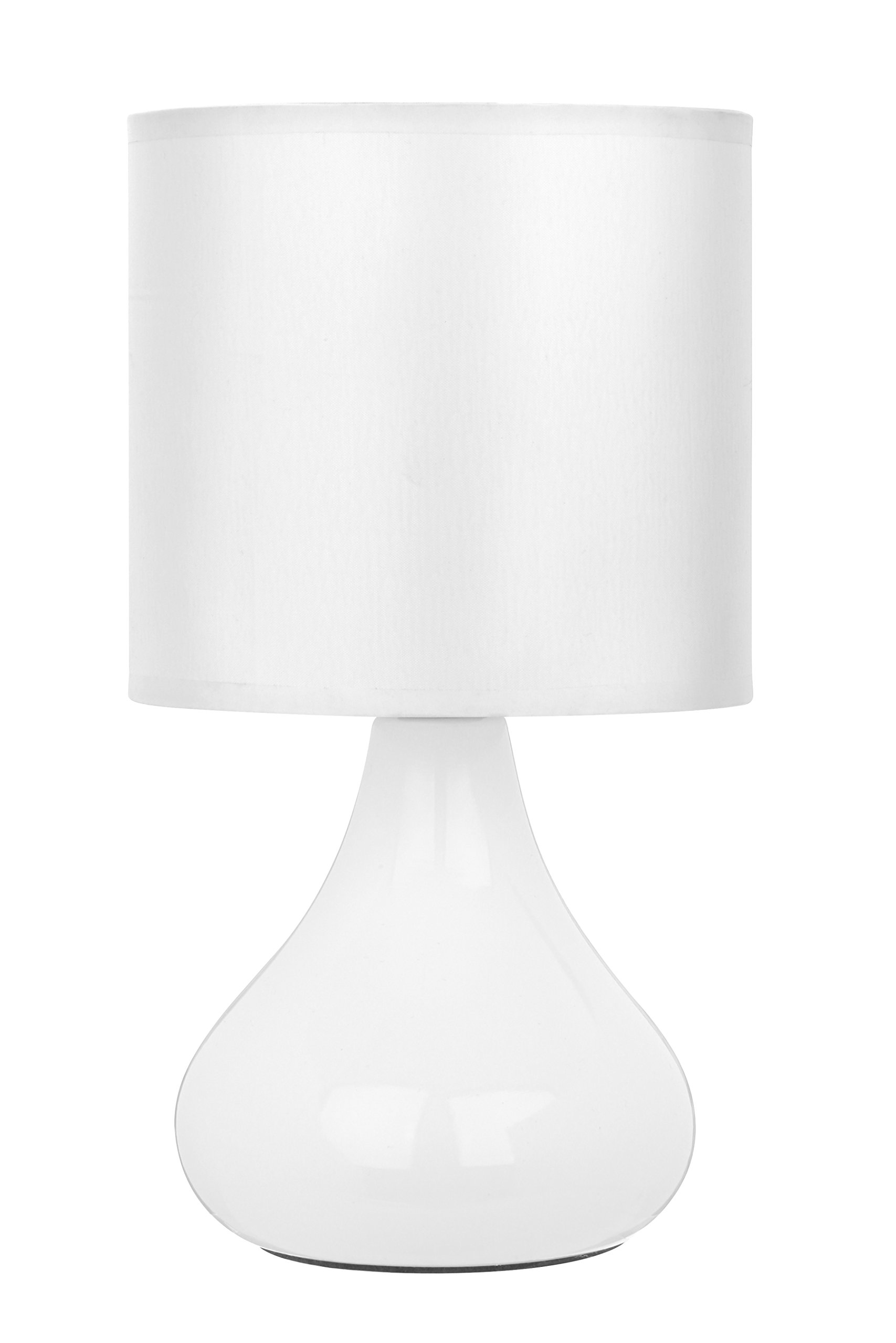 Premier Housewares E14 Small Edison Screw Bulbus Ceramic Table Lamp with Fabric Shade, 40W - White,H26 x W14 x D14cm