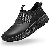 NINGO Non Slip Work Shoes for Men, Comfortable Water and Oil Resistant Chef Shoes, Breathable and Lightweight, Slip On Black Kitchen Shoes for Food Service, Healthcare and Restaurant