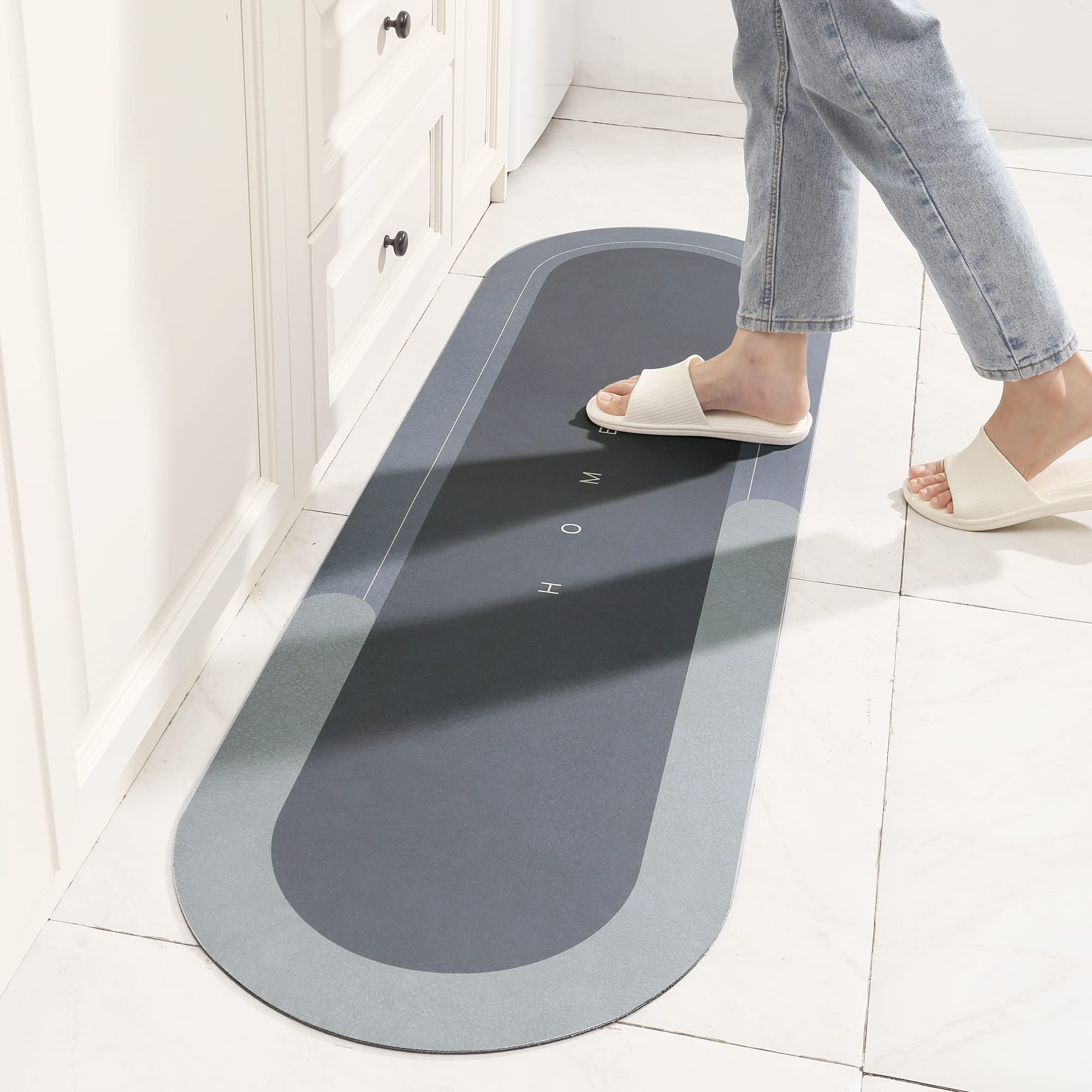 TOKLYUIE Super Absorbent Bath Mat Non Slip Anti Mould Quick-Drying Bathroom Mat Simple Kitchen Door Mat Machine Washable Large Living Room Carpet(45 x 150 cm, Oval Blue) — image 1