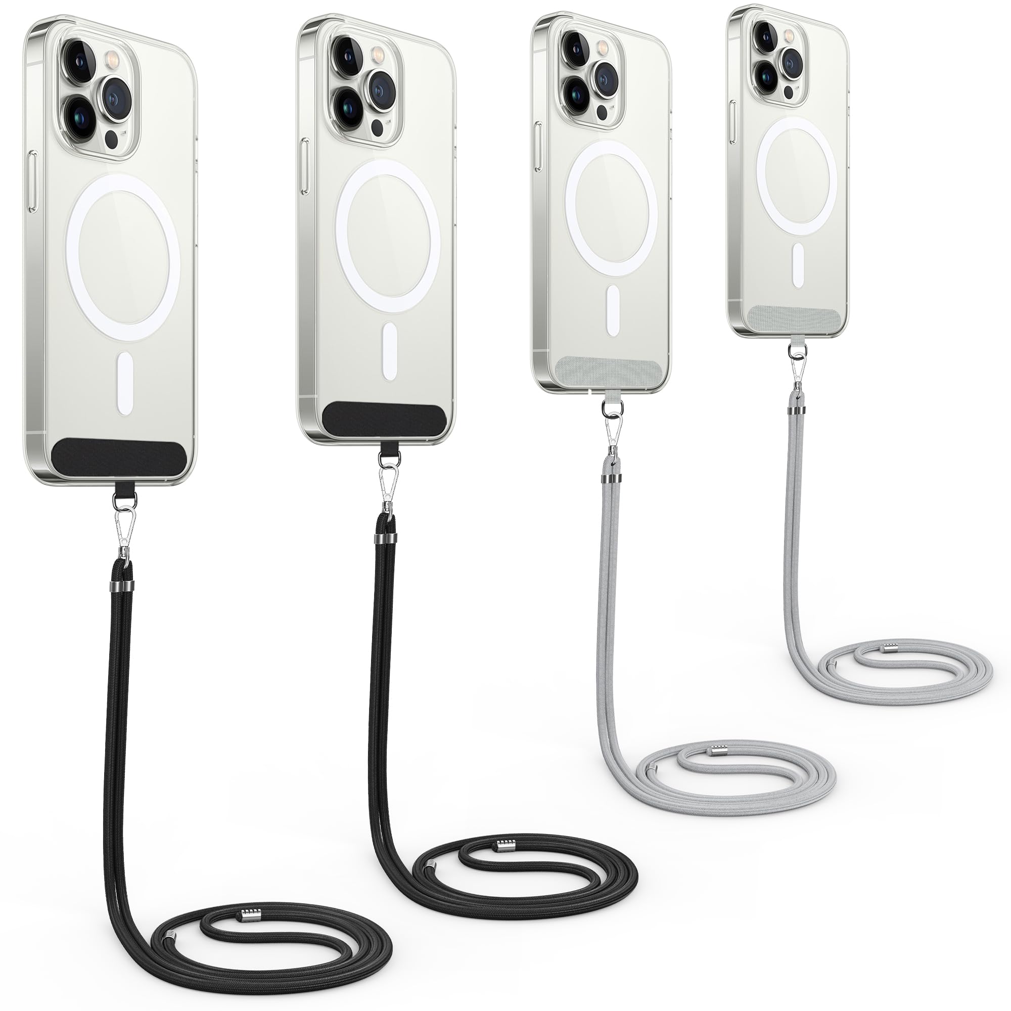 mylovetime 4 Pack Mobile Phone Lanyard with 4 Insert Patches, Adjustable Nylon Phone Strap Crossbody, Universal Anti Theft Phone Lanyards for Neck Compatible with All Smartphone Black & Grey