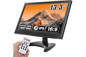 Hikity 13.3 Inch Security Monitor 1920 x 1080P Small Monitor with HDMI/VGA/BNC/AV/Built-in Speaker+Remote Control, Portable Moni-tor for CCTV Gaming Security Camera for Raspberry Pi, PC, X-Box, Black