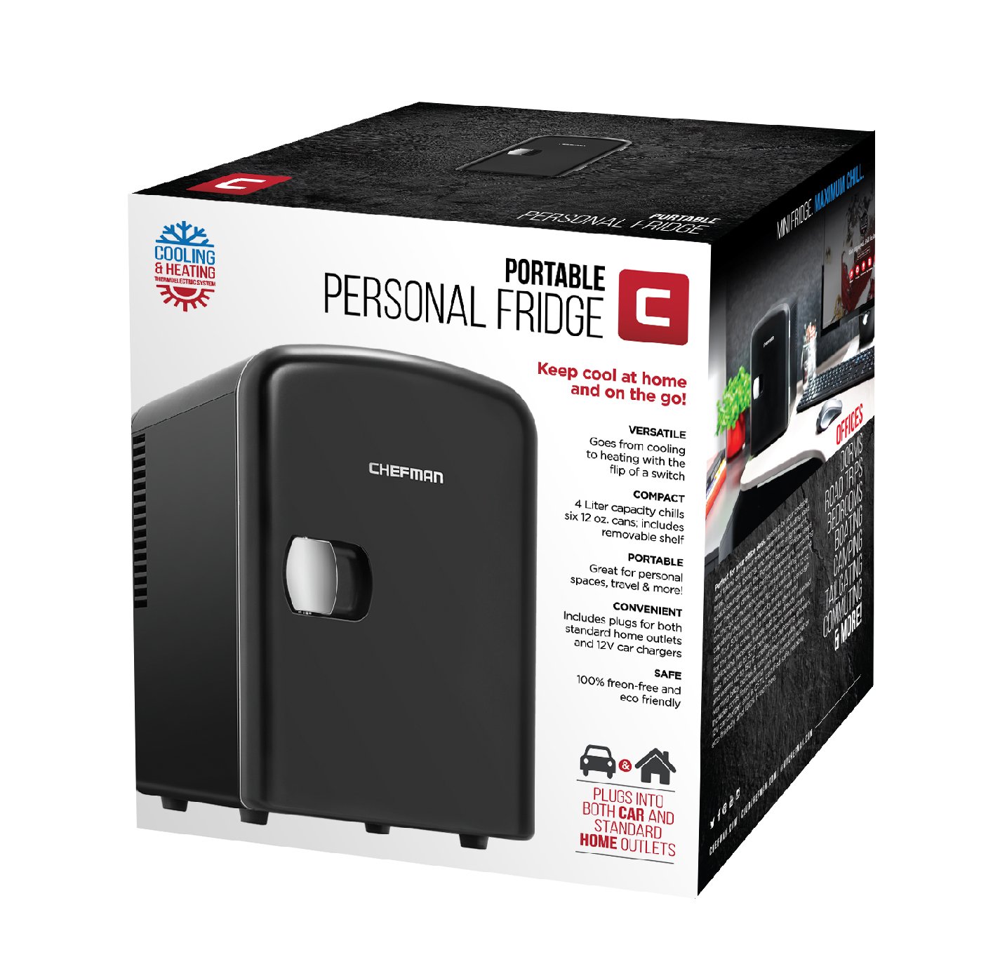 Chefman Mini Portable Compact Personal Fridge, Cools & Heats, 4 Liter